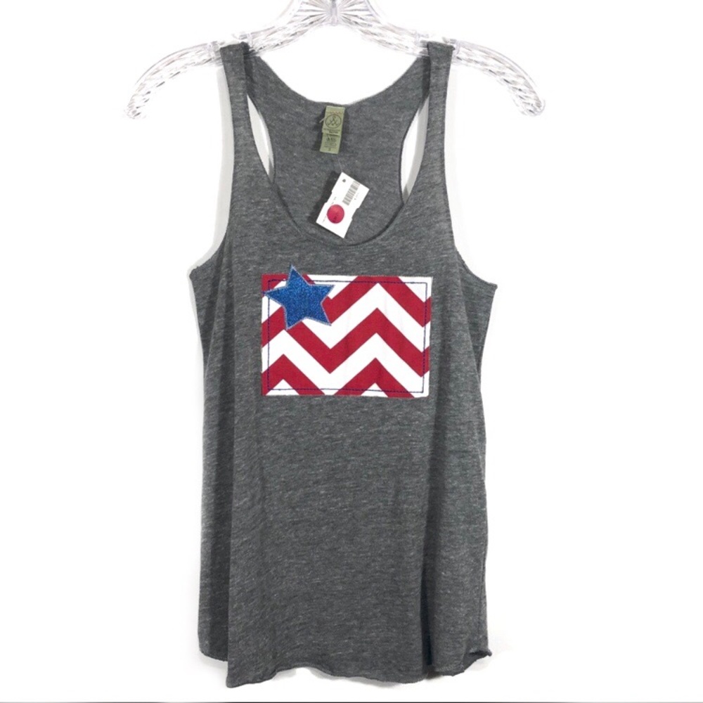 NWT Alternative Earth American flag grey racer back tank top